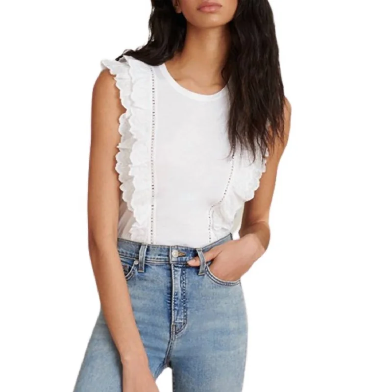 Audre Pima Cotton Ruffle Top In White