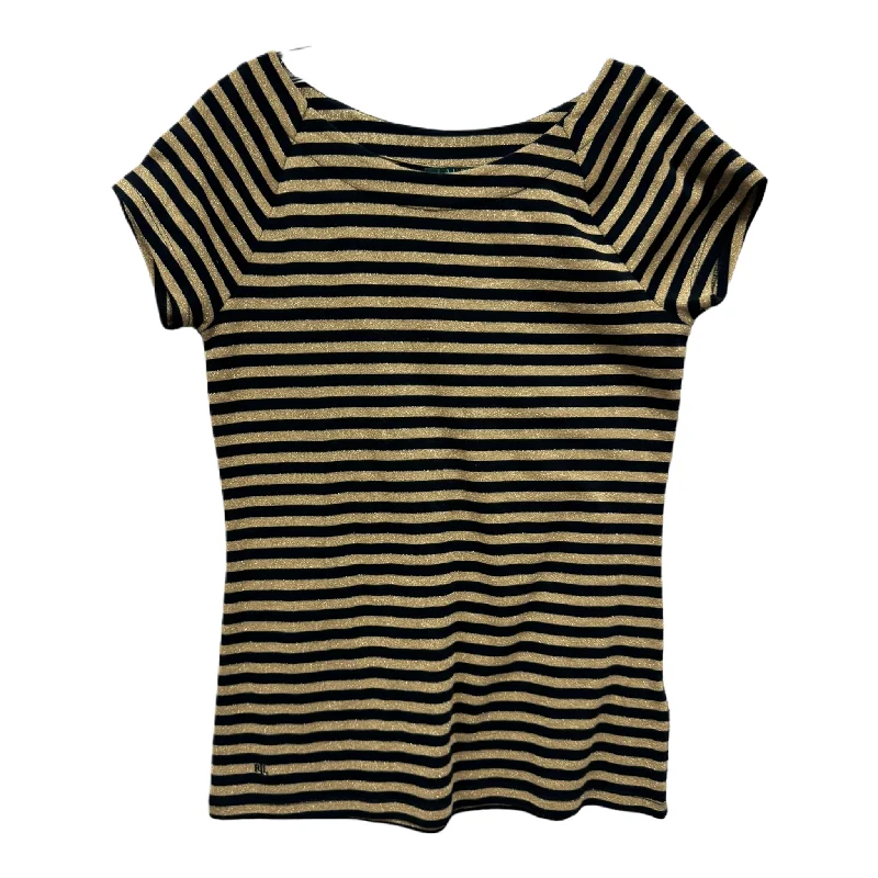 Black & Gold Top Short Sleeve By Lauren By Ralph Lauren, Size: L