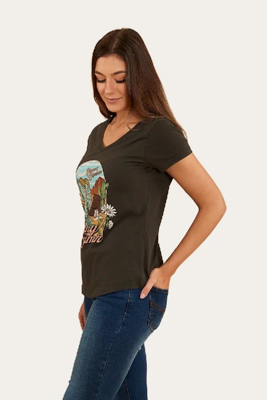 Country Girls Womens V Neck T-Shirt - Charcoal