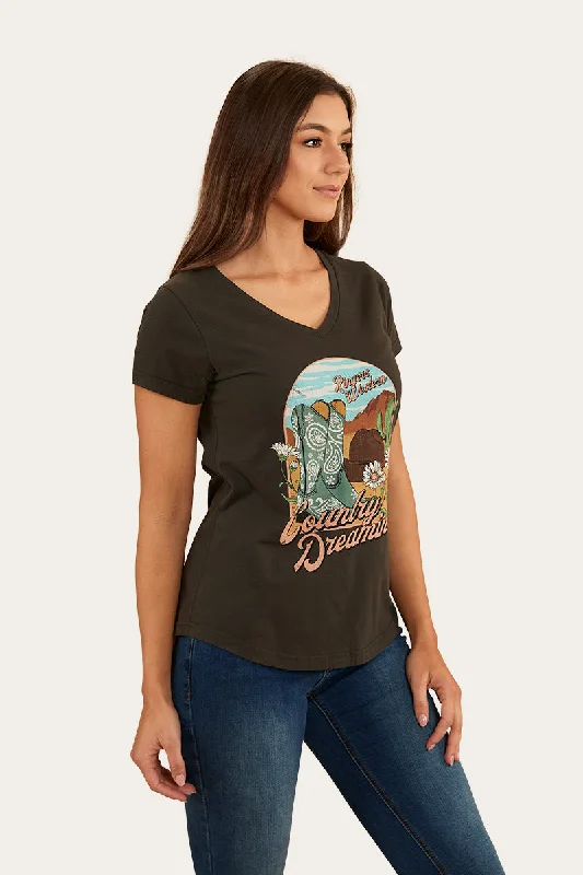 Country Girls Womens V Neck T-Shirt - Charcoal