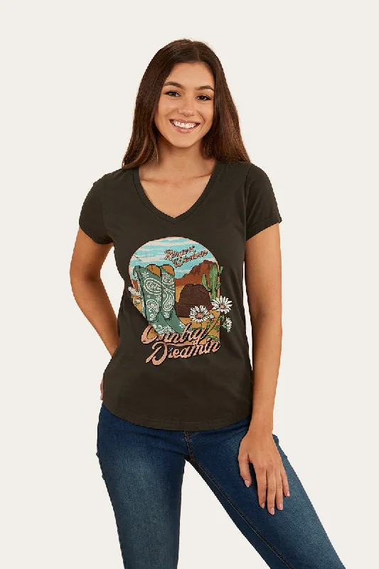 Country Girls Womens V Neck T-Shirt - Charcoal