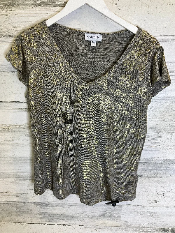 Gold Top Short Sleeve Carmen By Carmen Marc Valvo, Size M