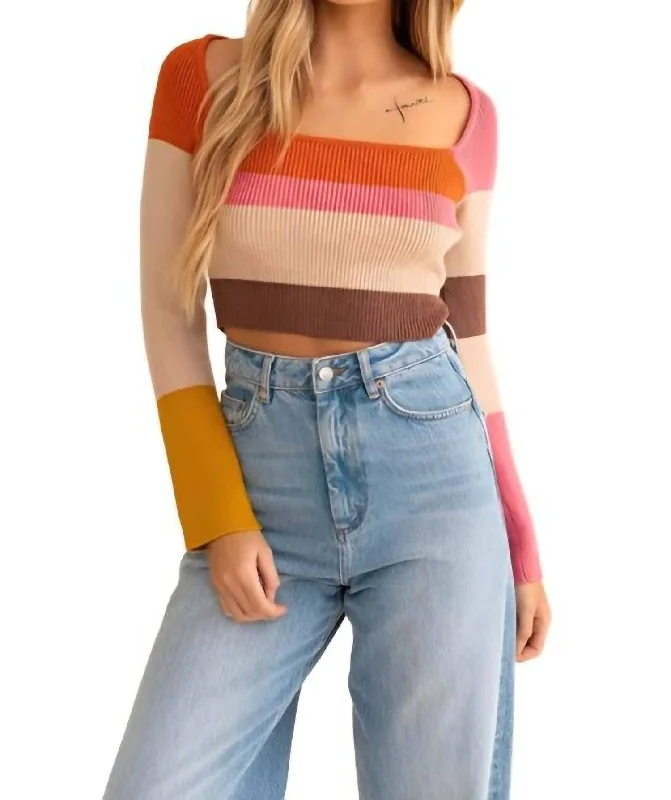 Hey Pumpkin Color Block Top In Rust