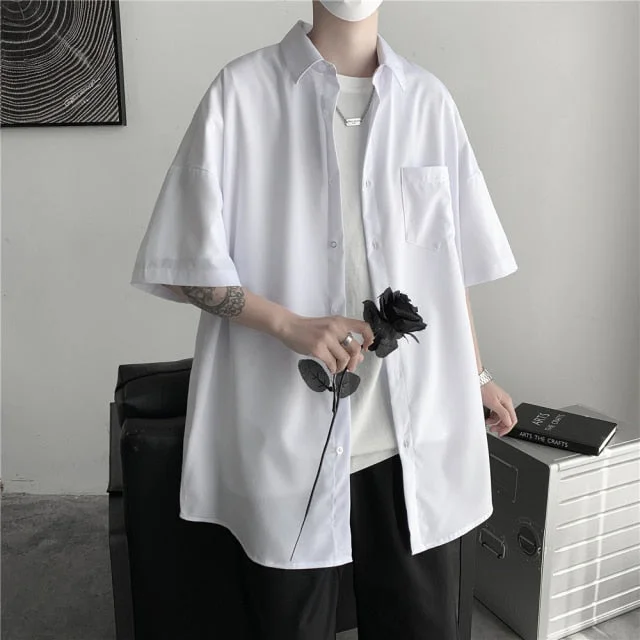 Men's Solid Color Shirts 2024 Summer Fashion Woman Short Sleeve Shirt Casual Oversize Tops Male Clothing