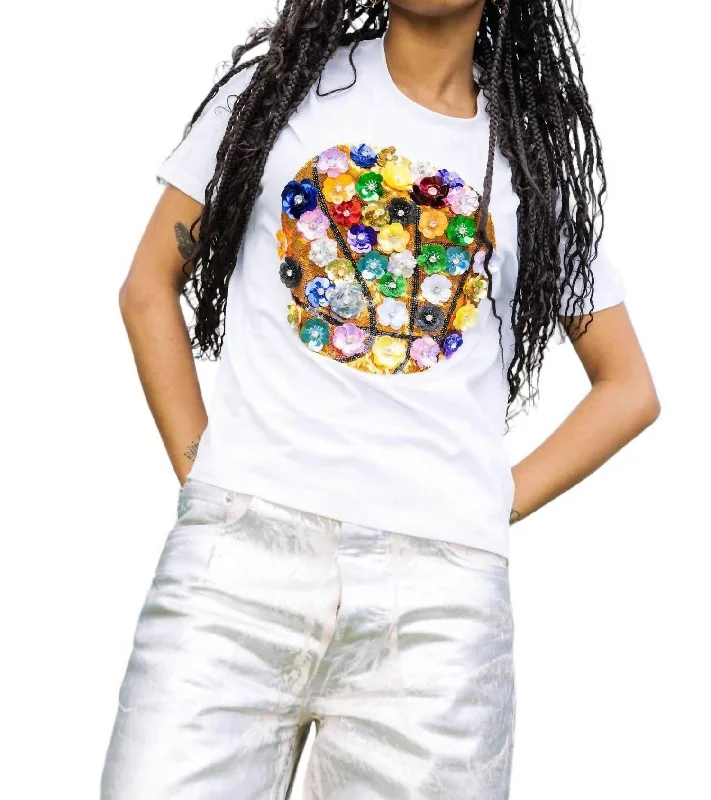 Rainbow Flower Basketball Tee In White