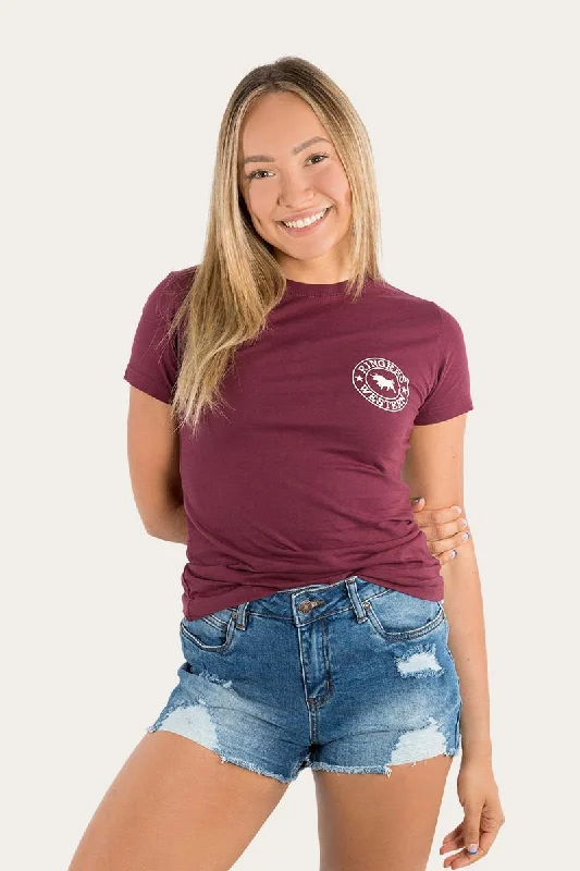 Signature Bull Womens Classic Fit T-Shirt - Burgundy/White