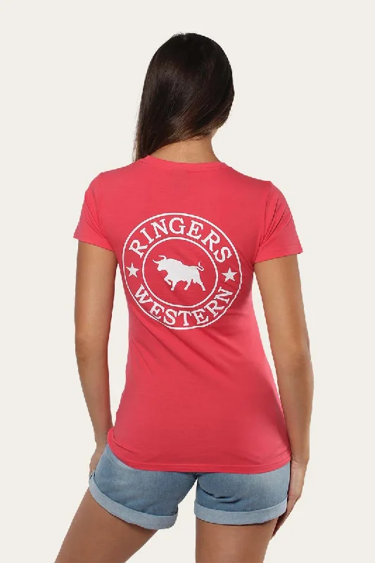 Signature Bull Womens Classic Fit T-Shirt - Camelia Rose/White