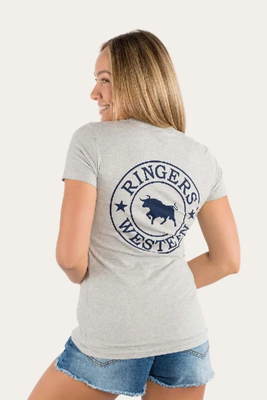 Signature Bull Womens Classic Fit T-Shirt - Grey Marle/Navy