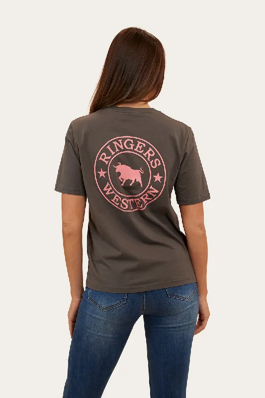 Signature Bull Womens Loose Fit T-Shirt - Vintage Black/Strawberry