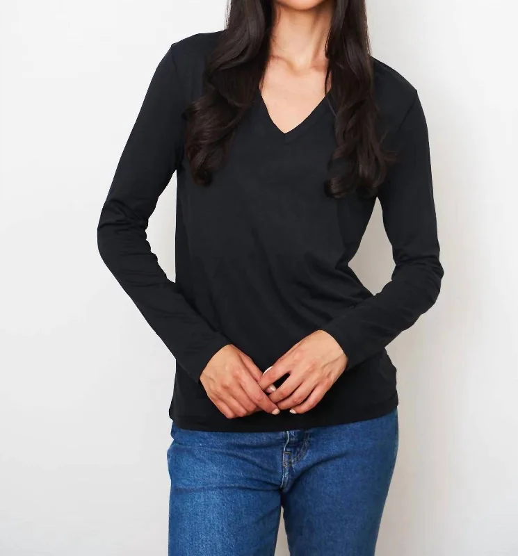 Soft Touch L/s Semi Relaxed Vneck Tee In Noir