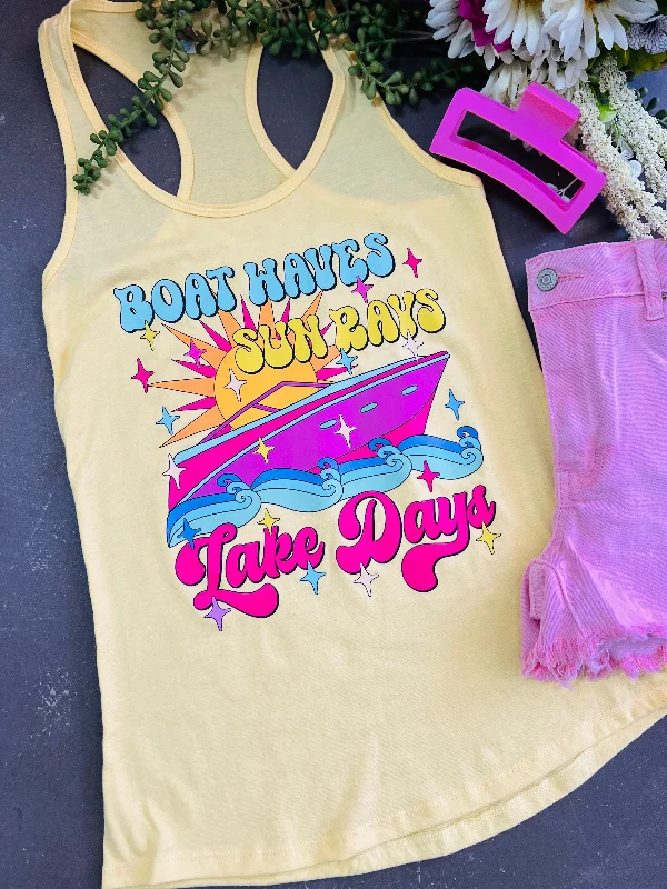 Boat Waves Lake Days Yellow Racer Back Tank*