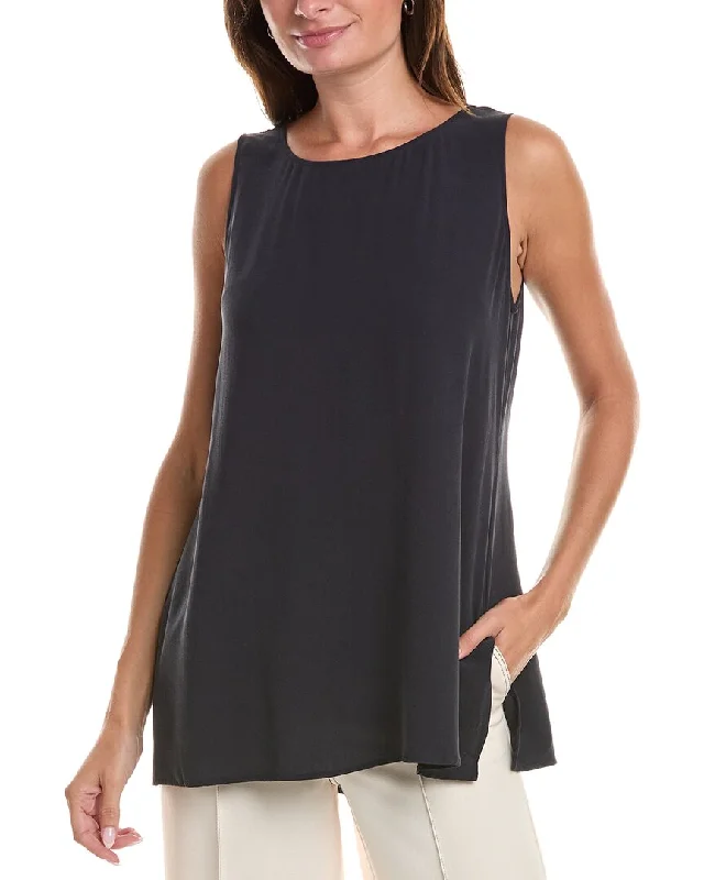 EILEEN FISHER Crepe Ballet Neck Silk Tank