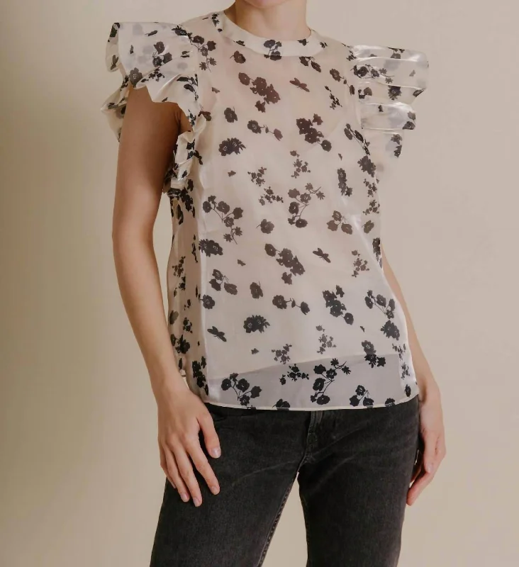 Floral Organza Top With Cami In Ivory; Black