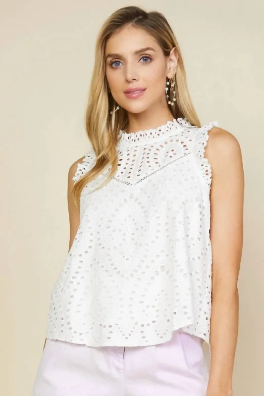 Lace Eyelet Cami Top In White