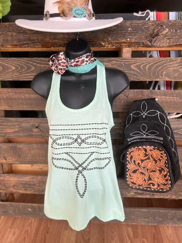 Mint Western Boot Stitch Graphic Racerback Tank*