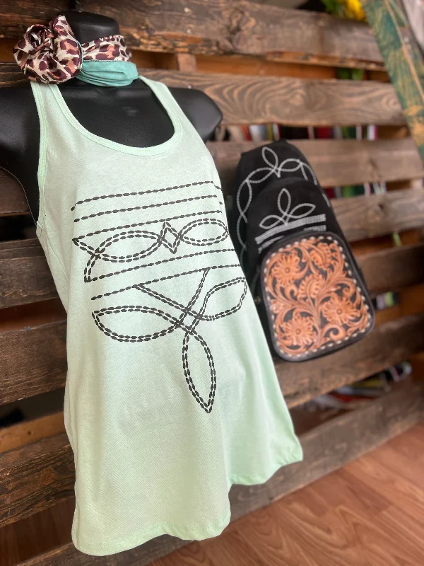 Mint Western Boot Stitch Graphic Racerback Tank*