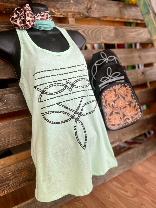 Mint Western Boot Stitch Graphic Racerback Tank*