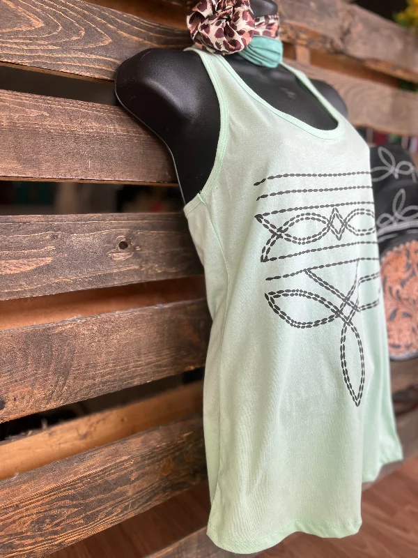 Mint Western Boot Stitch Graphic Racerback Tank*