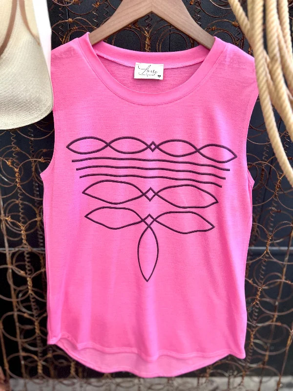 Pink and Black Boot Stitch Tank