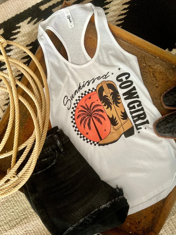 Sunkissed Cowgirl Graphic Racerback Tank*