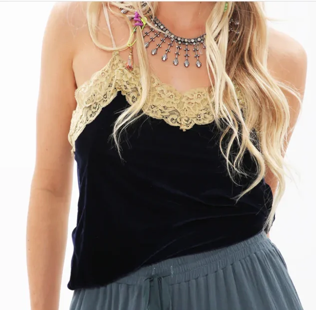 Velvet Lace Trimmed Camisole