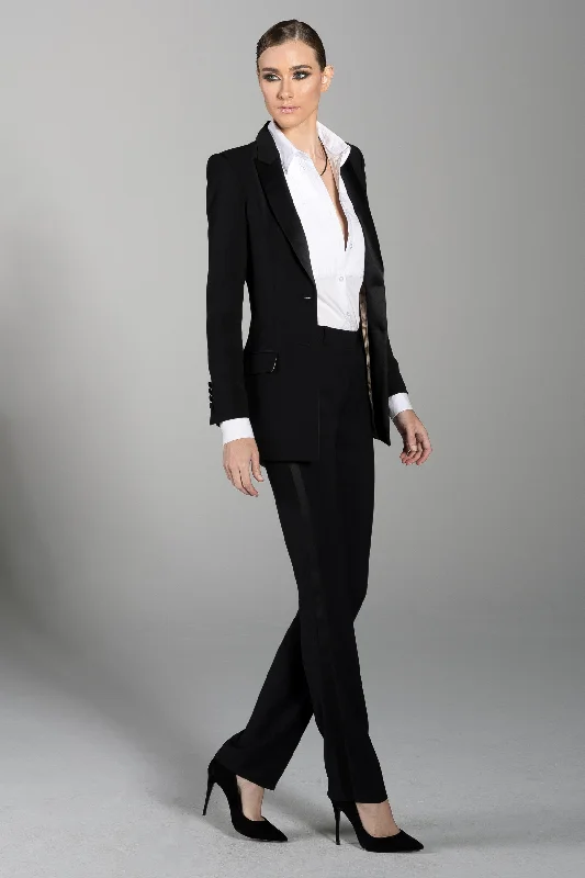 Black Peak Lapel Long Tuxedo Jacket