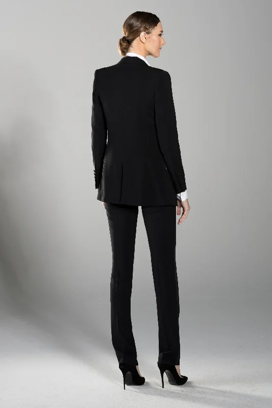 Black Peak Lapel Long Tuxedo Jacket