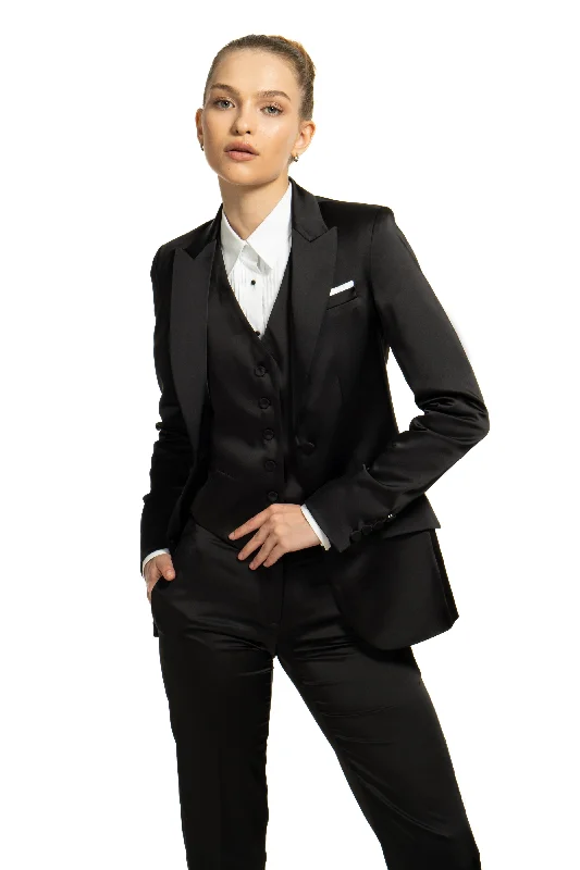 Black Satin Peak Lapel Tuxedo Jacket