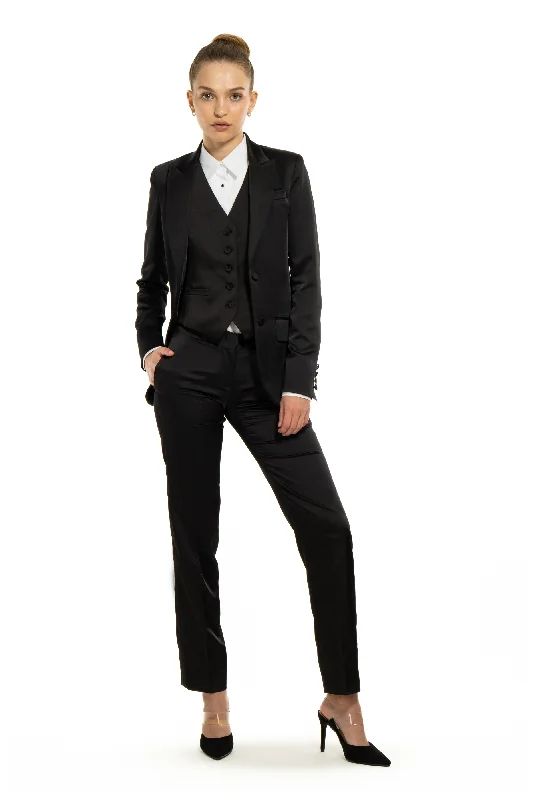 Black Satin Peak Lapel Tuxedo Jacket