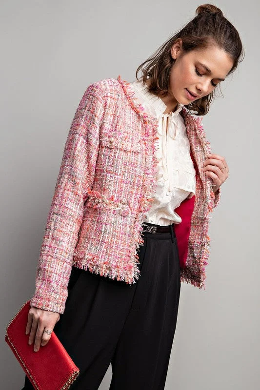 Elizabeth Long Sleeve Tweed Jacket Pink