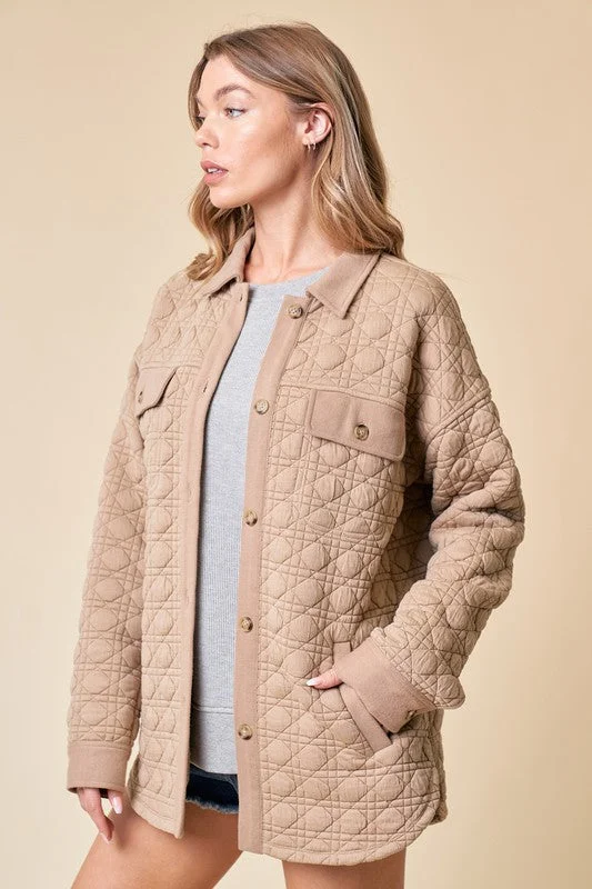 Waitlist 9/8 ♥ Jacie Long Sleeve Button Down Quilted Jacket Taupe