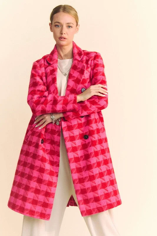 Waitlist 10/9 ♥ Madison Long Sleeve Houndstooth Print Tweed Coat Pink