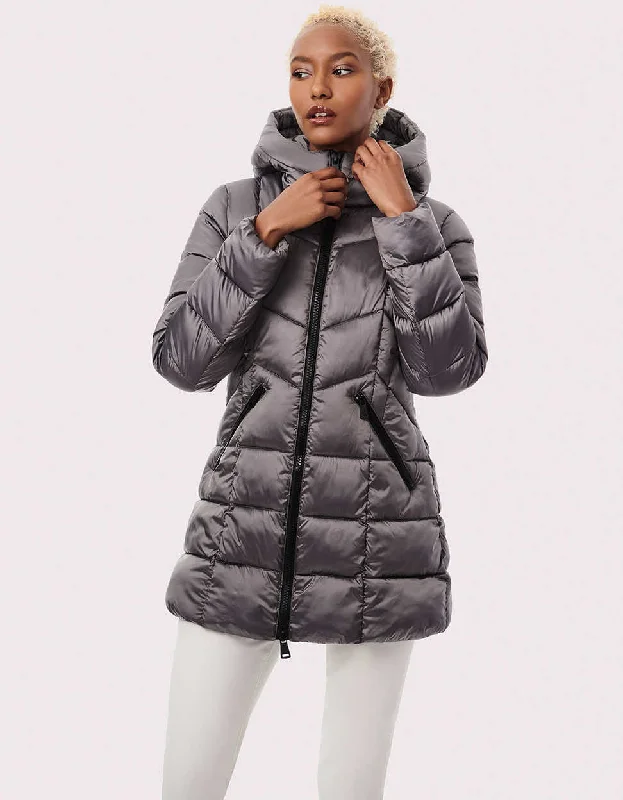 Metallic Fab Funnel Quilted Puffer Jacket