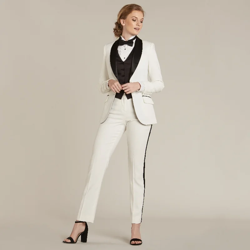 Pearl White & Black Shawl Collar Tuxedo Jacket