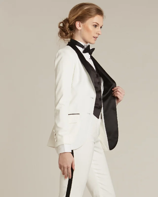 Pearl White & Black Shawl Collar Tuxedo Jacket