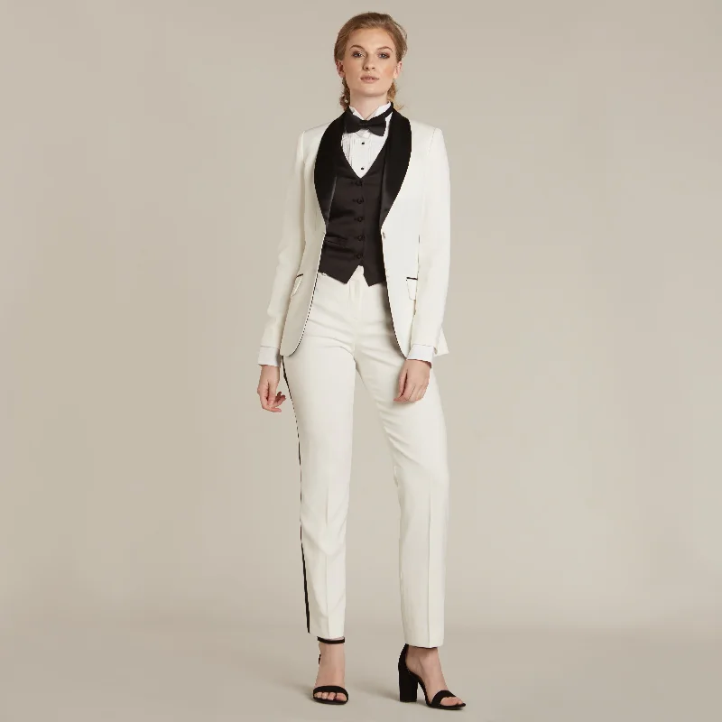 Pearl White & Black Shawl Collar Tuxedo Jacket