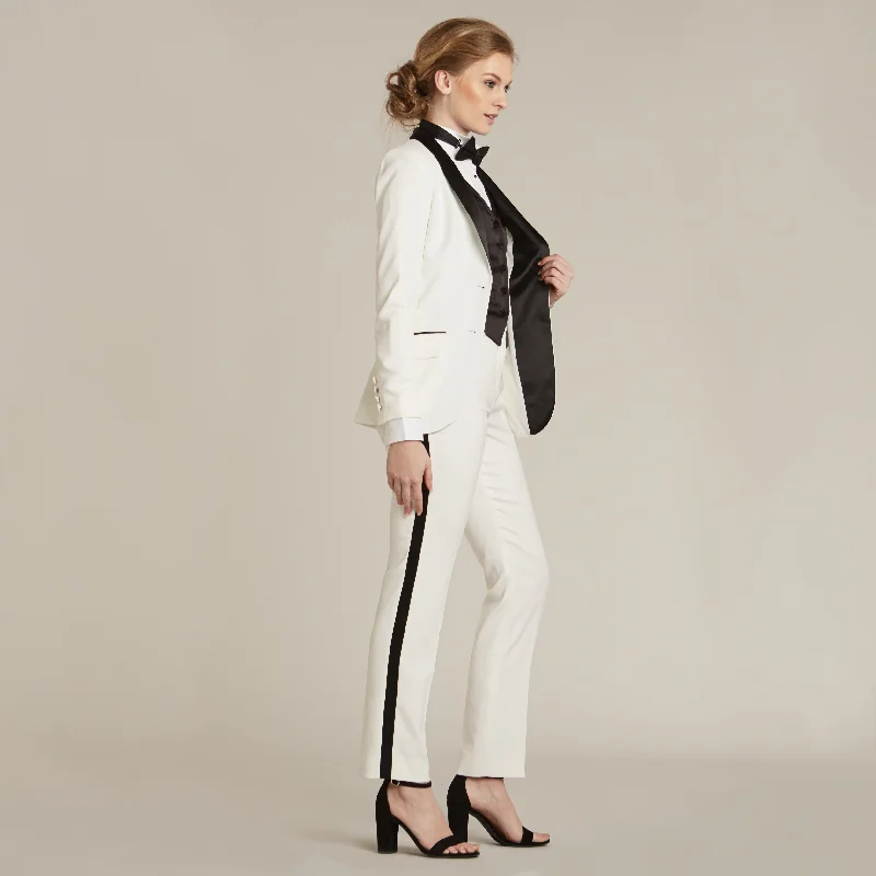 Pearl White & Black Shawl Collar Tuxedo Jacket