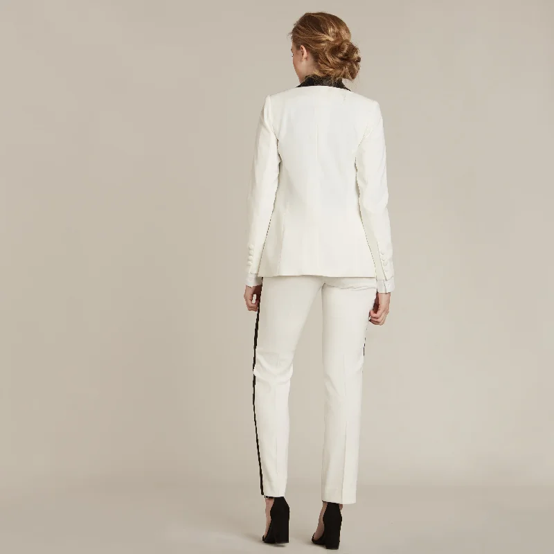 Pearl White & Black Shawl Collar Tuxedo Jacket