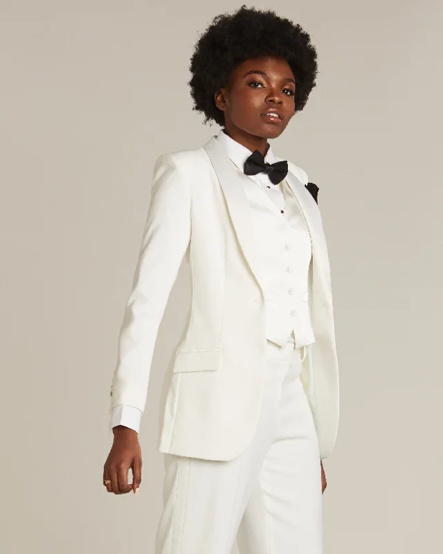 Pearl White Shawl Collar Long Tuxedo Jacket