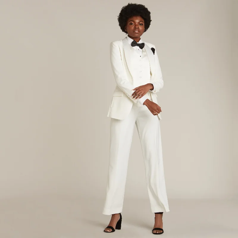 Pearl White Shawl Collar Long Tuxedo Jacket