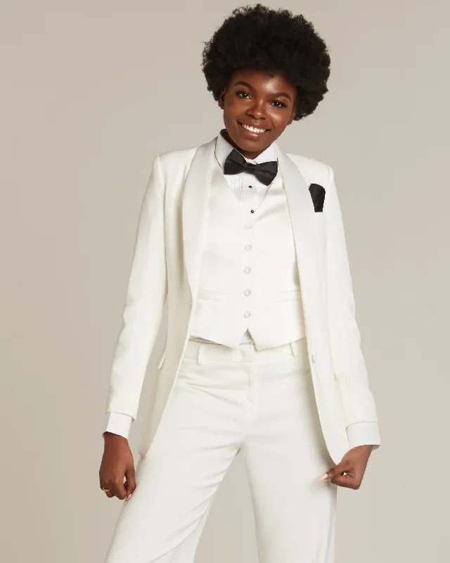 Pearl White Shawl Collar Long Tuxedo Jacket