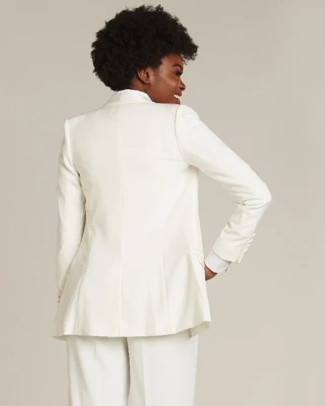 Pearl White Shawl Collar Long Tuxedo Jacket