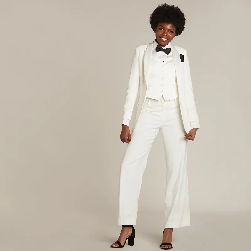 Pearl White Shawl Collar Long Tuxedo Jacket