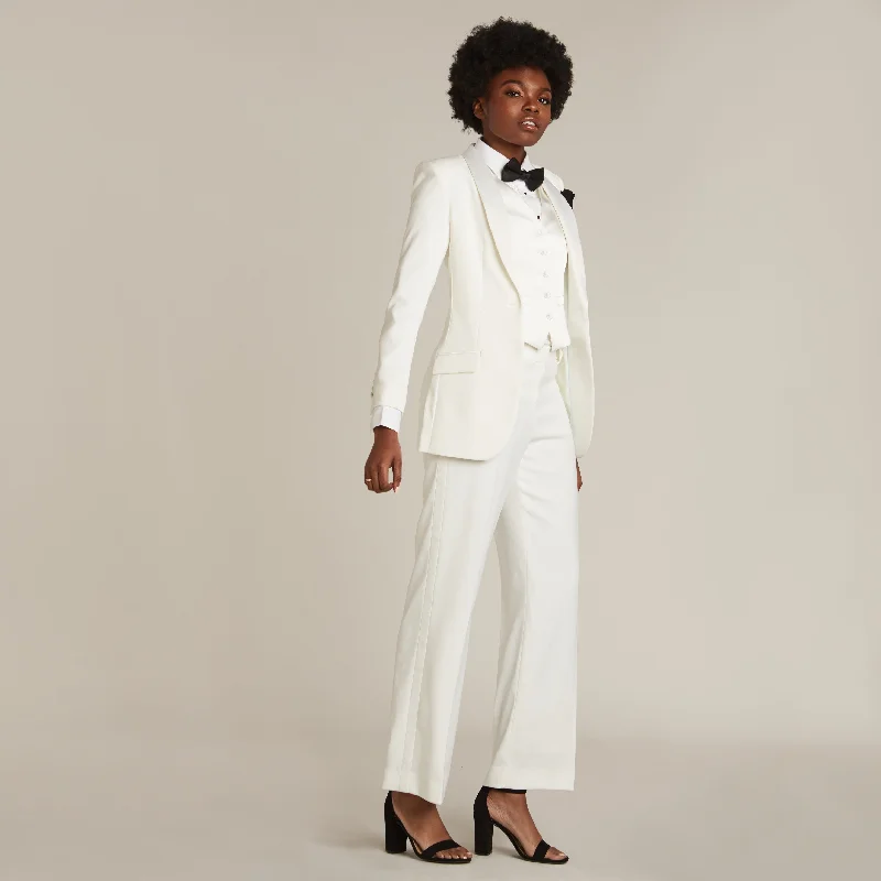 Pearl White Shawl Collar Long Tuxedo Jacket