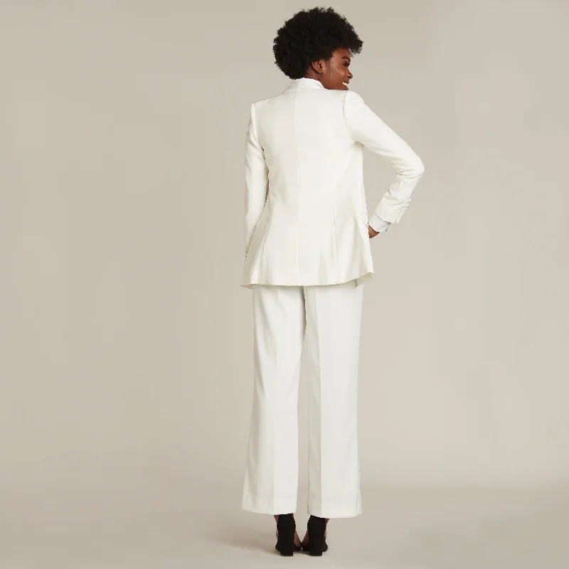 Pearl White Shawl Collar Long Tuxedo Jacket