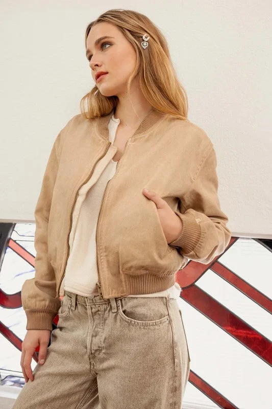 Waitlist 9/4 ♥ Regan Long Sleeve Vegan Leather Bomber Jacket Camel