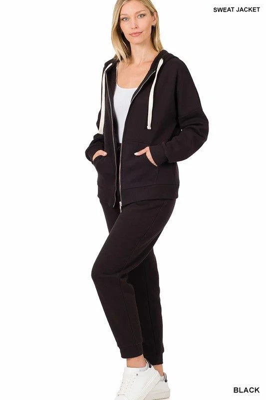 ZENANA | Zipper Hoodie Sweat Jacket & Sweat Pants Set