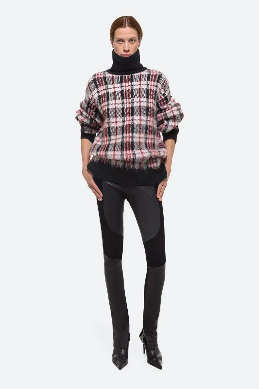 Brushed Plaid Turtleneck Sweater