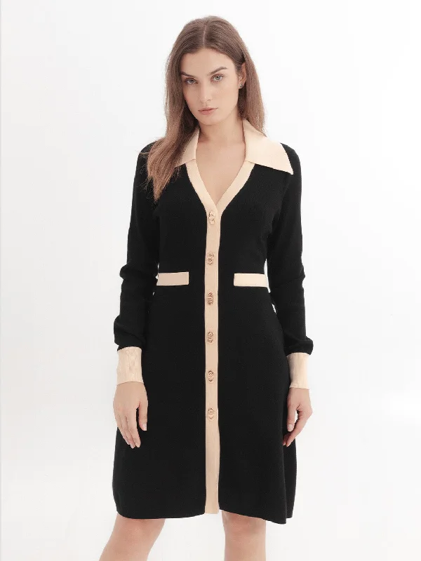 Collared Neck Skinny Knitted Dress