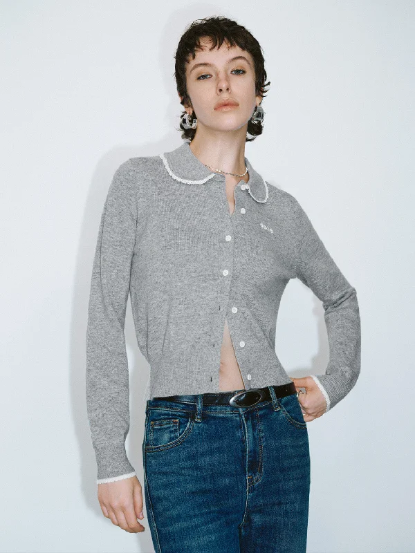 Eyelet Collar Skinny Knitted Cardigan